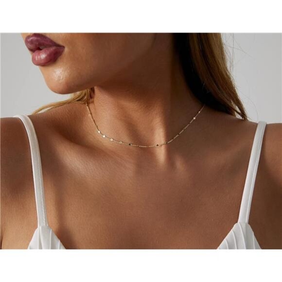 14K Gold/Silver Plated Choker Necklace for Women Shining Dots Station - Picture 4 of 7